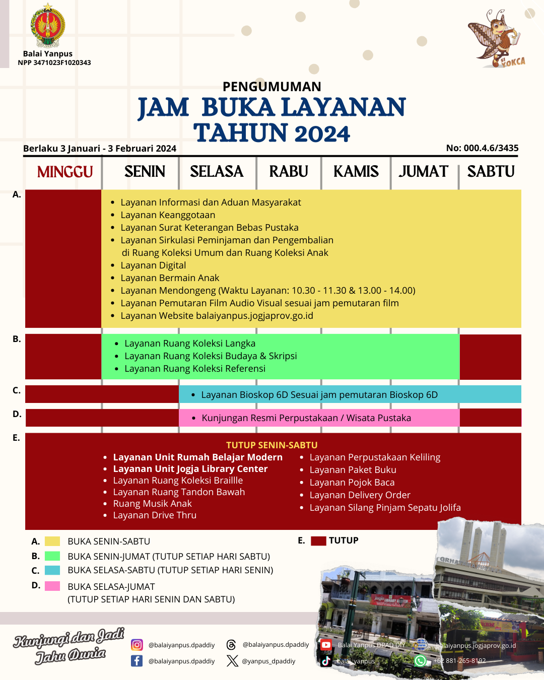 Jam Buka Layanan - Balai Layanan Perpustakaan Pemda DIY